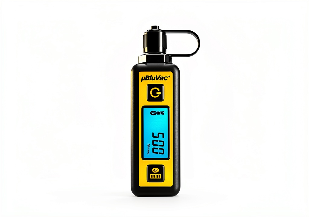 ACCUTOOLS BluVac+ Micro vacuum gauge displaying vacuum readings on its LCD screen