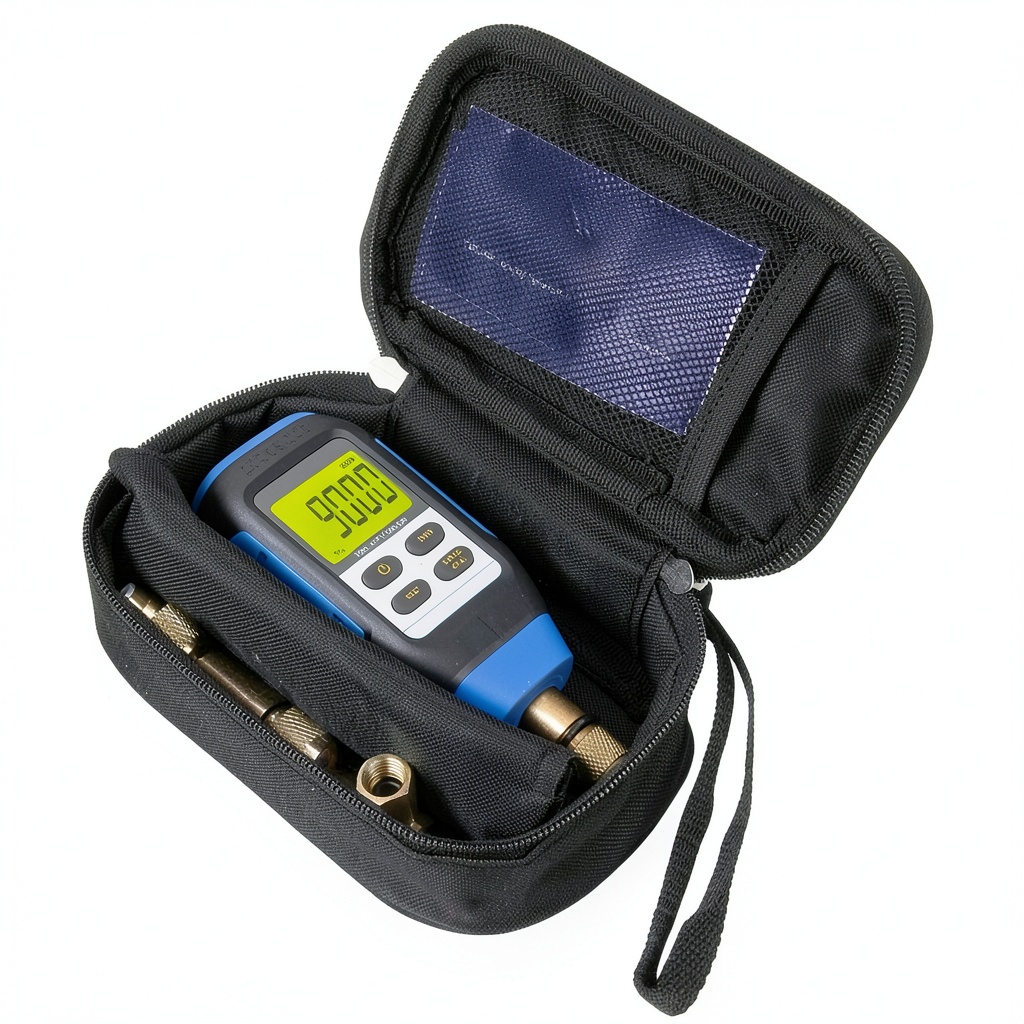 Technician using Jectse digital vacuum gauge in a laboratory setting