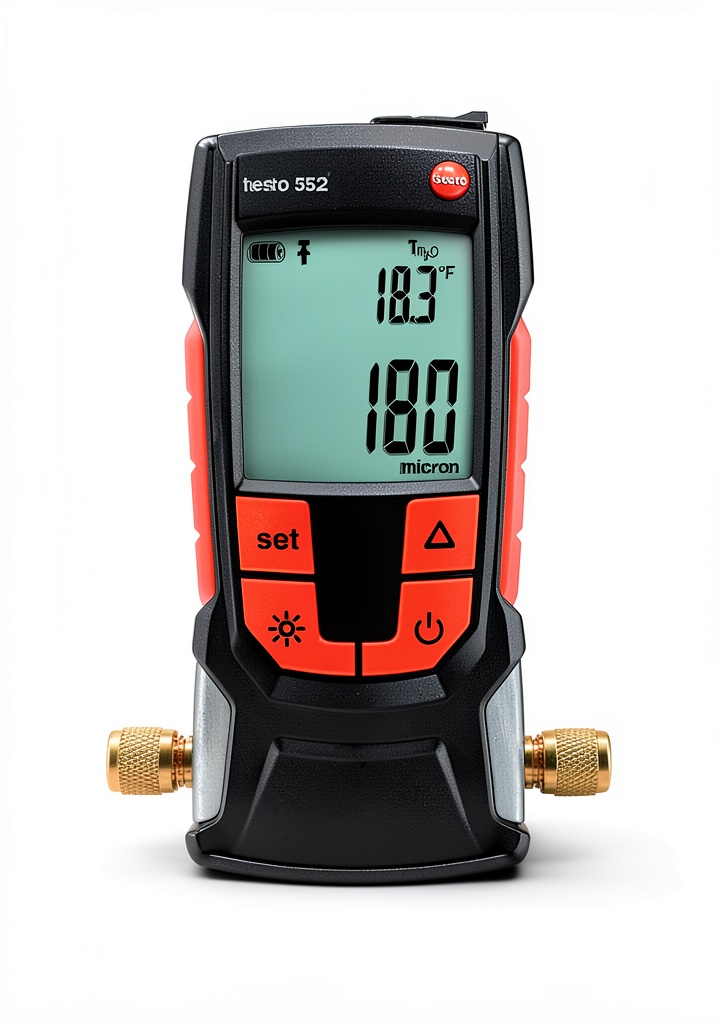 Testo 552 vacuum gauge displaying measurements on a smartphone
