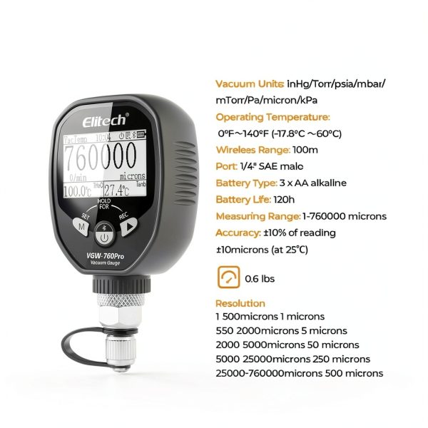 Elitech Vacuum Gauge Digital HVAC 0‑760k Micron-4