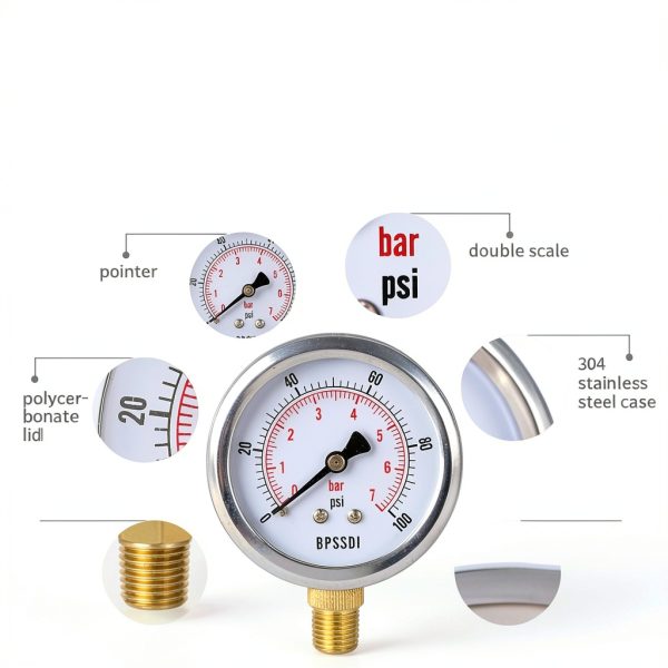 BPSSDI Lead Free Glycerin Pressure Gauge Water Gas-3