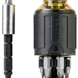 Klein Tools 8 in 1 Stubby Screwdriver Adjustable Length Black Yellow-0