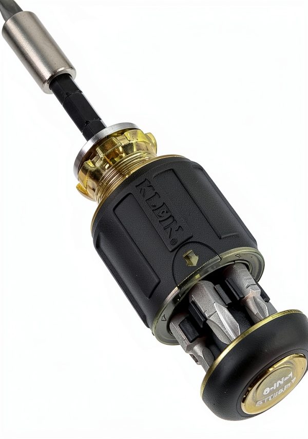 Klein Tools 8 in 1 Stubby Screwdriver Adjustable Length Black Yellow-12